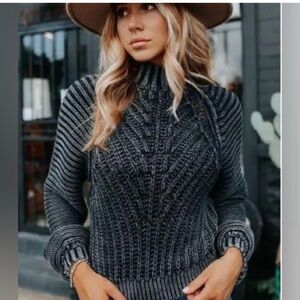 Free People Sweetheart Mockneck Ribbed Sweater Chunky Knit Women's